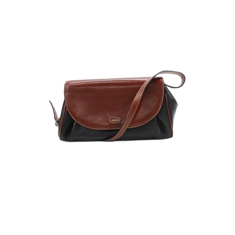 Bally Womens Two-Toned Leather Foldover Shoulder Bag Black